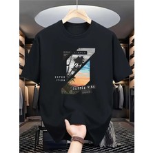 Büyük Beden Unisex Summer Vibe Baskılı %100 Pamuklu  Bisiklet Yaka Kısa Kollu A++ Oversize Tshirt