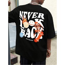 Unisex Never Look Back Baskılı Oversize T-Shirt
