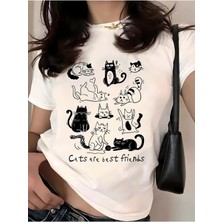 Cats Are Best Friends Baskılı Oversize T-Shirt
