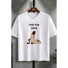 Unisex Tasarım Time For Yoga Baskılı %100 Pamuk T-Shirt