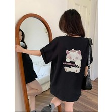 Kedi Baskılı Oversize T-Shirt