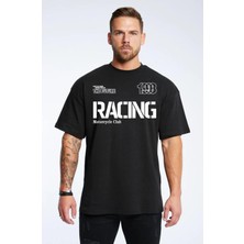 Racing Baskılı Oversize T-Shirt