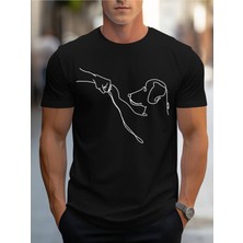 Siyah Erkek Oversize Fit Bisiklet Yaka Kısa Kol Köpek Dijital  Baskılı  %100 Pamuklu T-Shirt