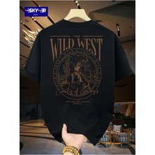 Büyük Beden Unisex Wild West Baskılı %100 Pamuklu  Bisiklet Yaka Kısa Kollu A++ Oversize Tshirt