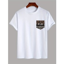 Etnik Desen Baskılı Pamuklu Bisiklet Yaka Kısa Kollu %100 Pamuk Oversize A++ T-Shirt