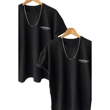 2'li Siyah Erkek Baskılı Bisiklet Yaka Kısa Kollu T-Shirt