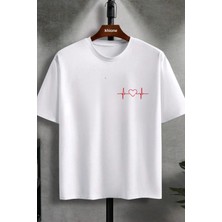 Unisex Tasarım Kalp Ritmi Baskılı %100 Pamuk T-Shirt