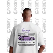 Unisex Porsche Berry Baskılı Oversize T-Shirt