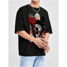 Unisex Oversize Baskılı Tshirt Siyah