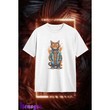 Unisex Oversize - Graffiti Cat Baskılı T-Shirt