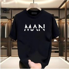Man Baskılı Siyah Tshirt