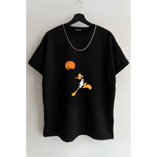 Unisex Daffy Duck Tasarım Baskılı Oversize Kısa Kol %100 Pamuk T-Shirt