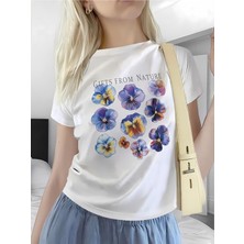 Çiçek Baskılı Oversize T-Shirt