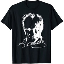 Unisex Siyah Mustafa Kemal Atatürk Baskılı T-Shirt