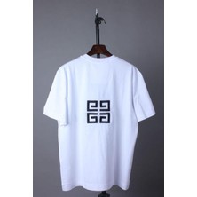 Unisex Tasarım Arkası Şekil Baskılı Oversize Kısa Kol %100 Pamuk T-Shirt