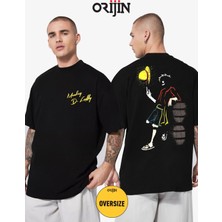 One Piece Luffy Anime Ön Arka Baskılı Unisex Oversize Siyah Tshirt