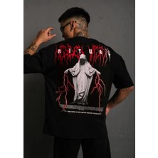 Siyah Ritual Baskılı Oversize Bisiklet Yaka T-Shirt