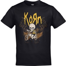 Korn Ön Arka Baskılı Unisex Siyah Tshirt