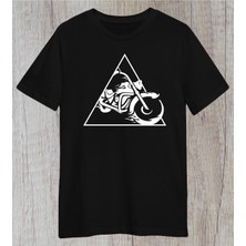 Regular Unisex Chopper Motor Tasarımlı Siyah Tshirt