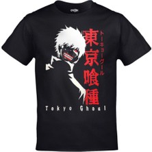 Unisex Siyah Tokyo Ghoul Yazılı Baskılı Tshirt