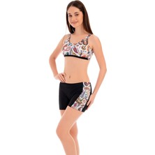 Rukomayo Siyah Çiçek Desenli Omuzdan Askılı Freeset Model Şortlu Lycra Kumaş Bikini
