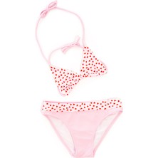Rukomayo Pembe Kalp Desenli Boyundan Bağlamalı Üçgen Çocuk Bikini