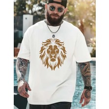 Woodroffe Erkek Tarz Gold Aslan Baskılı T-Shirt Oversize Salaş Boyfirend