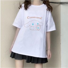 Bear & Cinnamoroll Beyaz Unisex Oversize T-Shirt