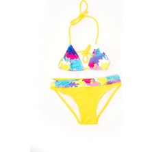 Rukomayo Sarı Desenli Boyundan Bağlamalı Üçgen Çocuk Bikini
