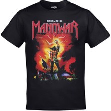 Unisex Siyah Manowar Kings Of Metal Baskılı Tshirt