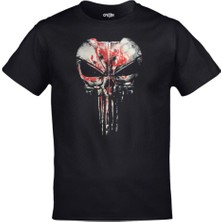 Unisex Siyah Punisher Demir Baskılı Tshirt