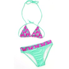 Rukomayo Yeşilyaprak Desenli Boyundan Bağlamalı Üçgen Çocuk Bikini