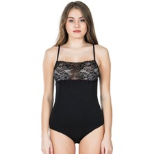 Derya Kurşun Dantel Yaka Askılı Çıtçıtlı Kadın Body 312