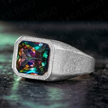 925 Ayar Gümüş Mistik Topaz Taşlı Sade Erkek Yüzük