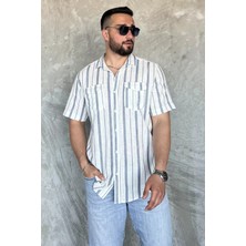 Mishar İtalia Erkek Çift Cepli Çizgili Kısa Kol Gömlek P-00017055