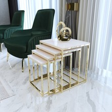 Duru 4'lü Kare Zigon Sehpa Seti Gold Ayak, Krem Mdf