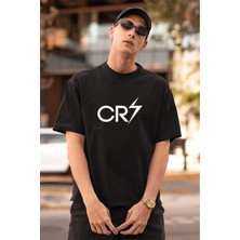 Christiano Ronaldo Cr-7 Baskılı Siyah Oversize Unisex Tshirt