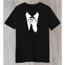 Kravat Yaka El Tasarım Baskılı Mizah- Komedi Regular Tişört