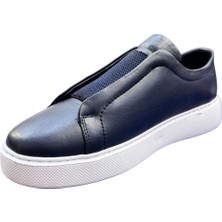 Erkek Deri Sneaker Ayakkabı Lacivert
