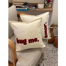 Hug Me - Amor Yazılı Punch Işlemeli 2li Kırlent Kılıfı Seti- 43X43CM - 2li Punch Kırlent Kılıfı Seti