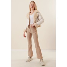 Gökyüzü Moda 10220 Ispanyol Paça Pantolon - Bej