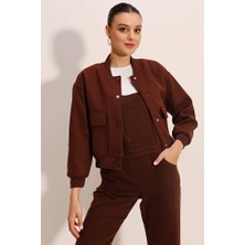 Gökyüzü Moda 0688 Çift Cepli Bomber Ceket - Kahverengi