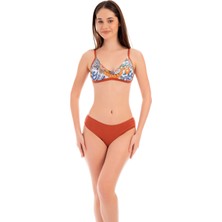 Rukomayo Taba Çiçek Desenli Omuzdan Ayar Askılı Freeset Model Lycra Kumaş Bikini