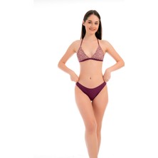 Rukomayo Bordo Desenli Boyundan Bağlamalı Lycra Kumaş Üçgen Bikini