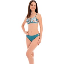Rukomayo Yeşil Çiçek Desenli Göğüs Detaylı  Omuzdan Ayar Askılı Freeset Model Lycra Kumaş Bikini