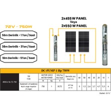 Mexxsun 72 V Volt Dc Fırçasız 1hp 750 W Watt 0.75KW Kademeli Solar Dalgıç Su Pompası 6 Ton 60 Mms