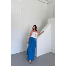 Gökyüzü Moda Etek Şanel Boy Soft Kumaş - Saks