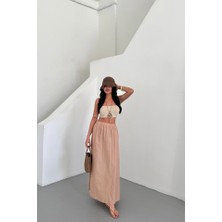 Gökyüzü Moda Etek Şanel Boy Soft Kumaş - Bej