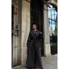 Gökyüzü Moda Kaşe Kalın Kaban Uzun - Antrasit