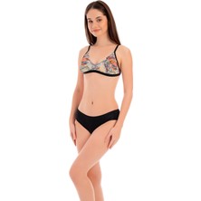 Rukomayo Siyah Çiçek Desenli Omuzdan Ayar Askılı Freeset Model Lycra Kumaş Bikini